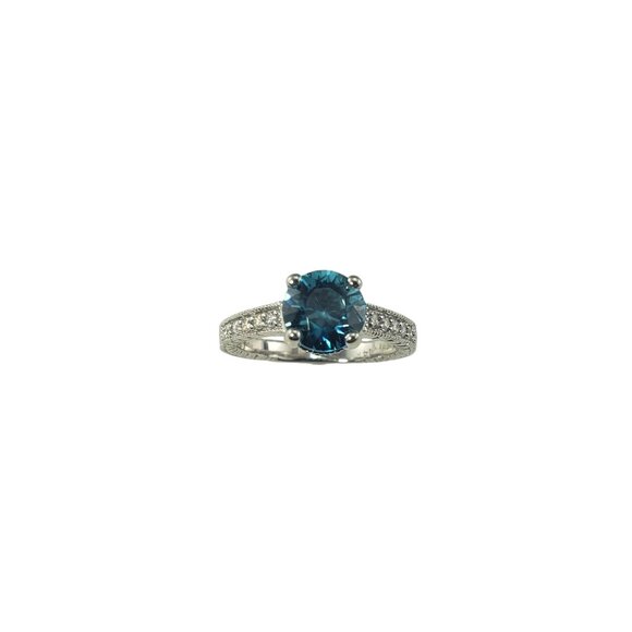 14K White Gold Blue Zircon and Diamond Ring Size 8 #19495 - Picture 2 of 10